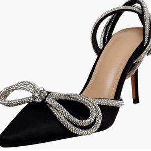 Beautiful Rhinestone Bow Slingback Kitten Heels